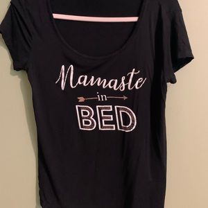 Namaste in bed women’s black T-shirt